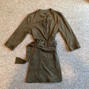 Olive green three quarter sleeve dress with belt